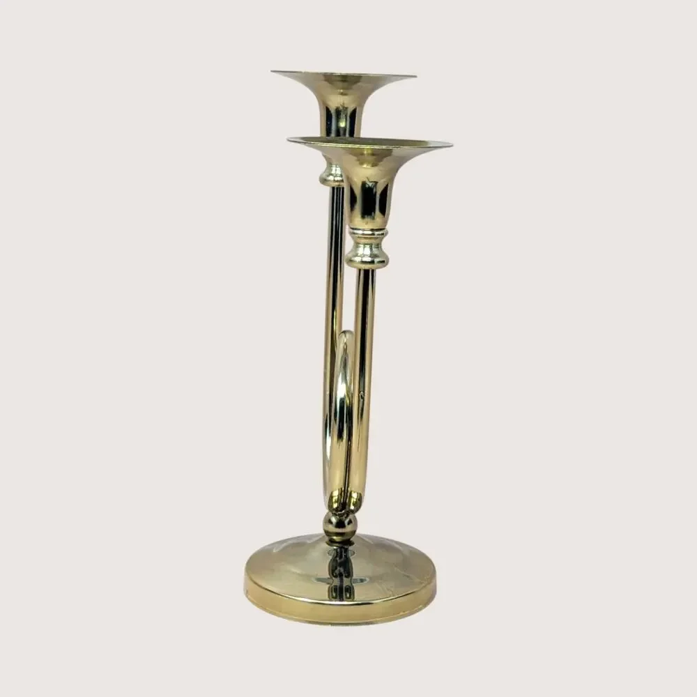 Vintage Gold Tone Metal Double Taper Candle Holde